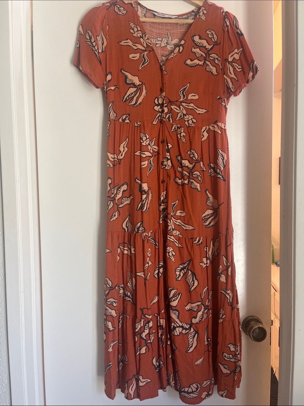 Sonoma Rust Floral Tiered Button Maxi Dress